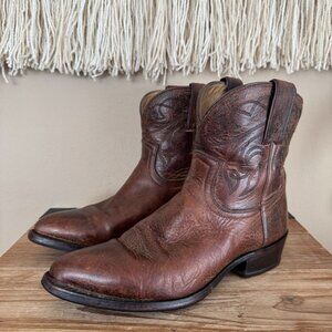 Vintage Frye Billie Brown Leather Embroidered Shaft Short Western Boots Size 8.5